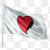 Waving red png heart flag sticker, Valentine concept, transparent background