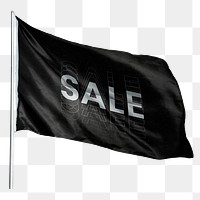 Waving sale png black flag sticker, transparent background