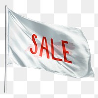 Waving white sale png flag sticker, transparent background