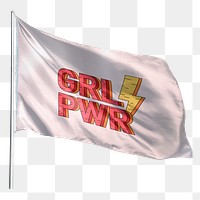 Waving girl power png pink flag sticker, transparent background