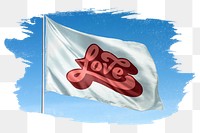 Waving love png flag, brush stroke, transparent background
