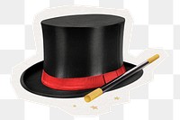 PNG magician's hat and wand digital sticker, collage element in transparent background