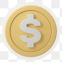 Dollar coin png digital sticker, collage element in transparent background