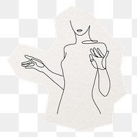 Woman line art png sticker, collage element in transparent background