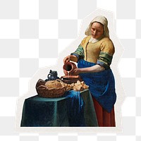 PNG The Milkmaid sticker, Vermeer's artwork in transparent background, remix by rawpixel