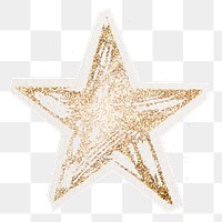 PNG gold glitter star sticker collage element, transparent background