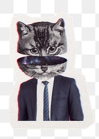 Business cat png digital sticker, collage element in transparent background