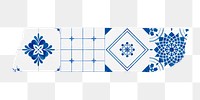 PNG vintage tile pattern washi tape, journal sticker element, transparent background