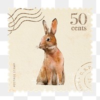 Bunny png postage stamp sticker, transparent background