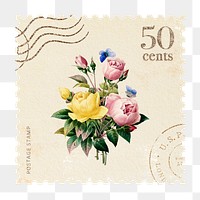 Roses png postage stamp sticker, transparent background