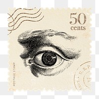 Eye png postage stamp sticker, hand drawn, transparent background