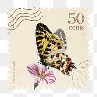 Butterfly png postage stamp sticker, vintage design, transparent background