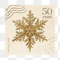 Ornament png postage stamp sticker, snowflake, transparent background