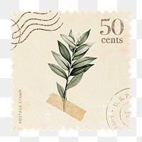 Leaves png postage stamp sticker, transparent background