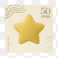 Png postage stamp scrapbook sticker, 3D star, transparent background