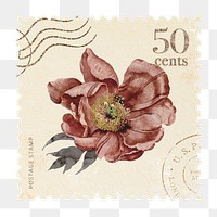 Png flower postage stamp sticker, vintage floral design, transparent background