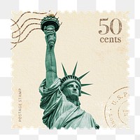 Png postage stamp sticker, Statue of Liberty NYC, transparent background