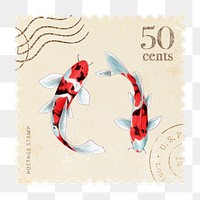 Koi png post stamp sticker, Japanese illustration, transparent background