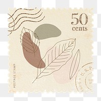 Png post stamp sticker leaves illustration, transparent background