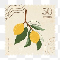 Png lemons postage stamp sticker, minimal design, transparent background