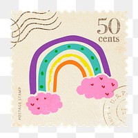 Rainbow png sticker postage stamp, colorful illustration, transparent background