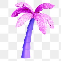 Purple coconut tree png sticker, 3D rendering, transparent background