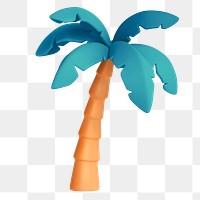 Blue coconut tree png sticker, 3D rendering, transparent background