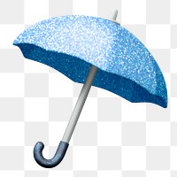 Png blue glitter umbrella sticker, 3D rendering, transparent background