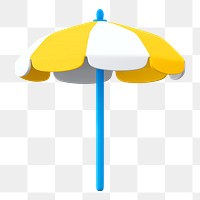 Png yellow beach umbrella  sticker, 3D rendering, transparent background