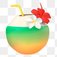 Coconut drink png sticker, 3D rendering, transparent background