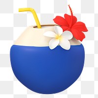 Coconut drink png sticker, 3D rendering, transparent background