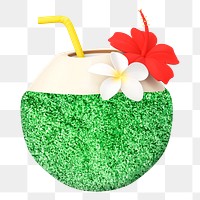 Png aesthetic coconut drink  sticker, 3D rendering, transparent background