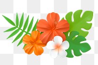 Tropical hibiscus png sticker, 3D rendering, transparent background