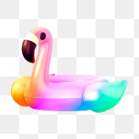 Png aesthetic inflatable flamingo floatie sticker, 3D rendering, transparent background
