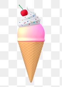 Aesthetic ice cream png sticker, 3D rendering, transparent background