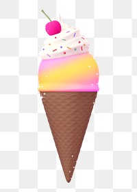 Aesthetic ice cream png sticker, 3D rendering, transparent background