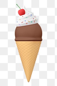 Chocolate ice cream png sticker, 3D rendering, transparent background