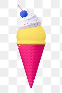 Ice cream png sticker, 3D rendering, transparent background