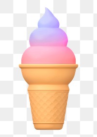 Gradient ice cream png sticker, 3D rendering, transparent background