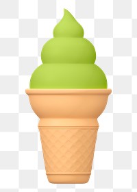 Png green tea ice cream sticker, 3D rendering, transparent background