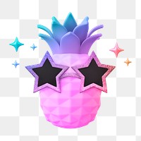 Funny pineapple png sticker, 3D rendering, transparent background