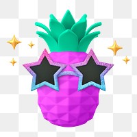 Cartoon pineapple png sticker, 3D rendering, transparent background