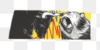 Bulls & bears png tape sticker, stock market, transparent background