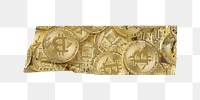Golden bitcoin png tape sticker, investment, transparent background