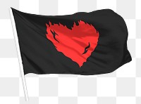 Burning heart png flag waving, Valentine concept