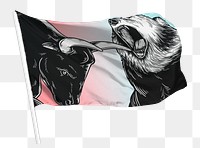 Bull and bear fighting png flag waving graphic