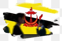 Brunei png flag brush stroke sticker, silhouette people, transparent background