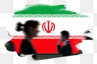 Iran png flag brush stroke sticker, silhouette people, transparent background