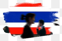 Thailand png flag brush stroke sticker, silhouette people, transparent background