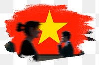 Vietnam png flag brush stroke sticker, silhouette people, transparent background
